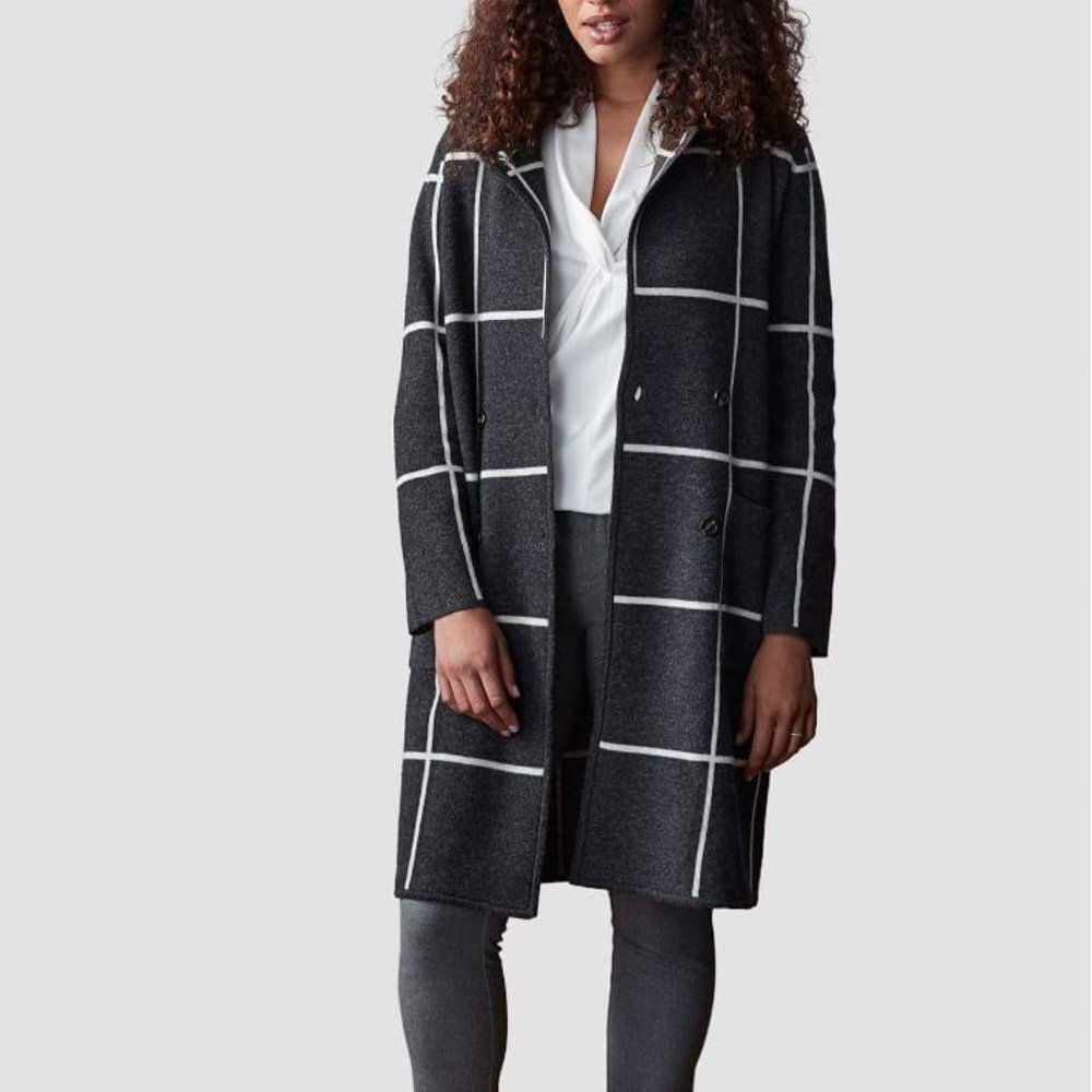 Mark & Graham Wool Knit Coat Gray Windowpane